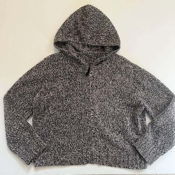 J. Jill Soft Cozy Heathered Gray / Black Fleece Full Hooded Zip Up Sweater L - Picture 2 of 10